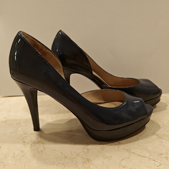 Nine West Shoes - Nine West Navy Blue Patent D'Orsay Platform Pumps - 7M